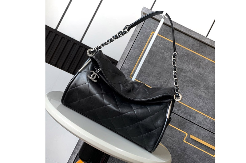CC Vintage Small Hobo Bag in Black Leather