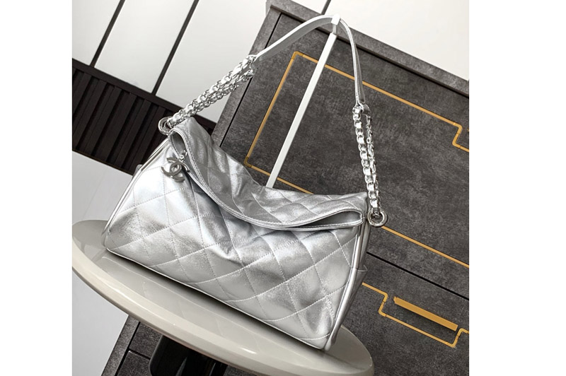 CC Vintage Small Hobo Bag in Silver Leather
