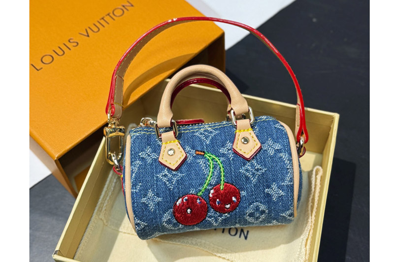 Louis Vuitton M02535 LV x TM Micro Speedy Denim Cerise bag charm