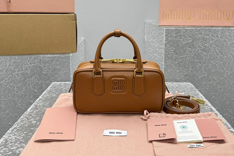 Miu Miu 5BB142 Arcadie leather bag in Cognac