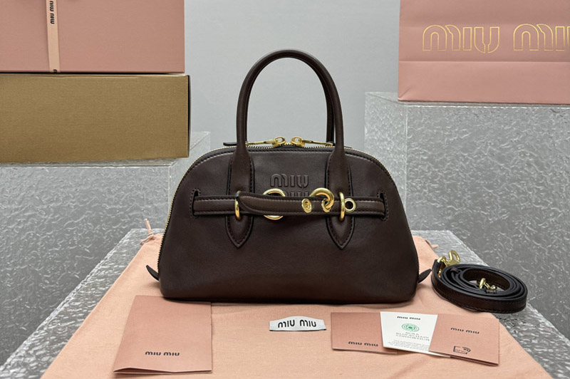 Miu Miu 5BB169 Aventure nappa leather top-handle bag in Briarwood Lambskin
