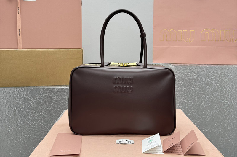 Miu Miu 5BB117 Beau leather bag in Chocolate Calfskin
