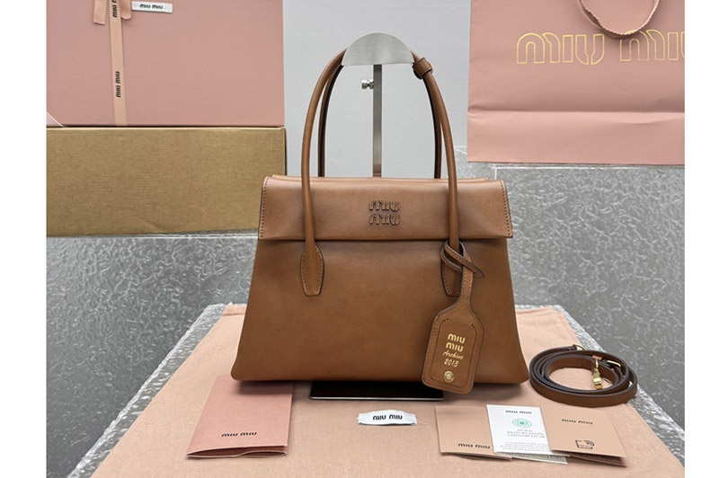Miu Miu 5BA302 Solitaire leather bag in Brown Lambskin
