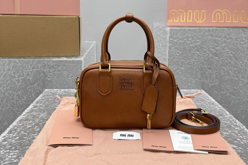 Miu Miu 5BB123 Arcadie leather bag in Cognac Calfskin