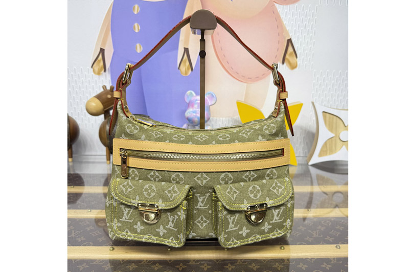 Louis Vuitton M95213 LV Baggy PM Bag in Green Monogram Denim