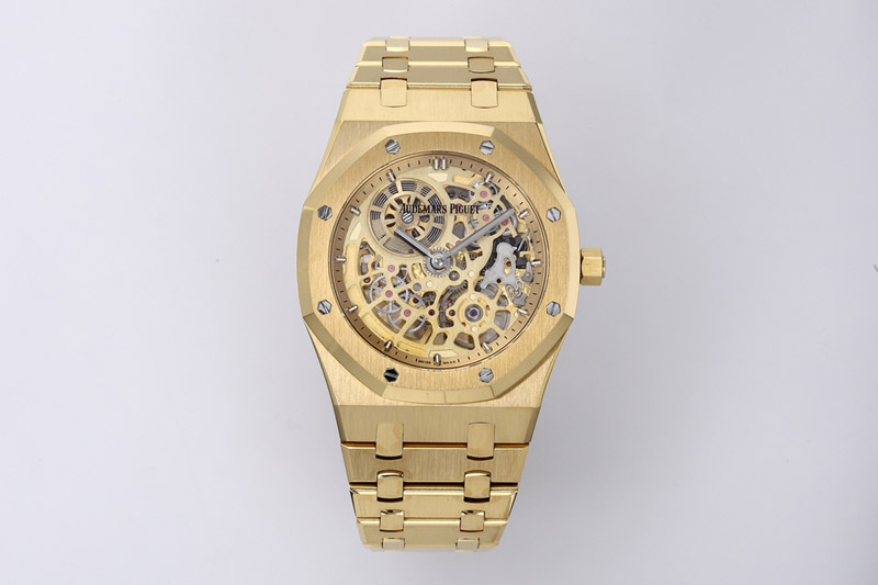 Audemars Piguet Royal Oak Openworked 16204 YG ZF 1:1 Best Edition Skeleton Dial on YG Bracelet A7124
