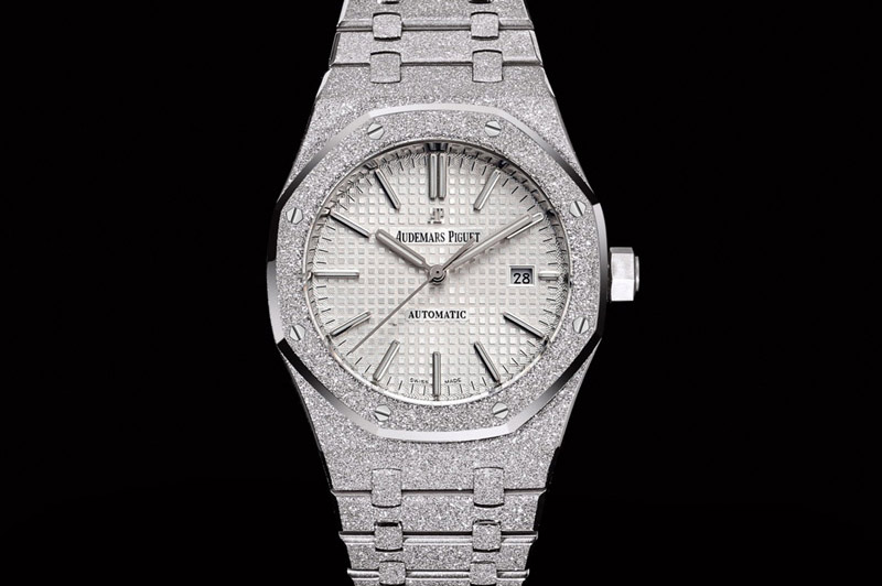 Audemars Piguet Royal Oak 37mm 15454 Frosted SS OMF 1:1 Best Edition White Textured Dial on Frosted SS Bracelet SA3120 Super Clo