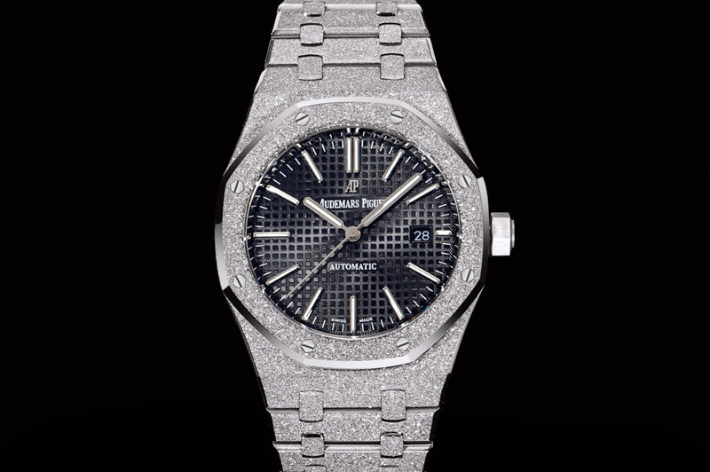 Audemars Piguet Royal Oak 37mm 15454 Frosted SS OMF 1:1 Best Edition Black Textured Dial on Frosted SS Bracelet SA3120 Super Clo