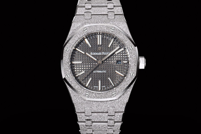 Audemars Piguet Royal Oak 37mm 15454 Frosted SS OMF 1:1 Best Edition Gray Textured Dial on Frosted SS Bracelet SA3120 Super Clon