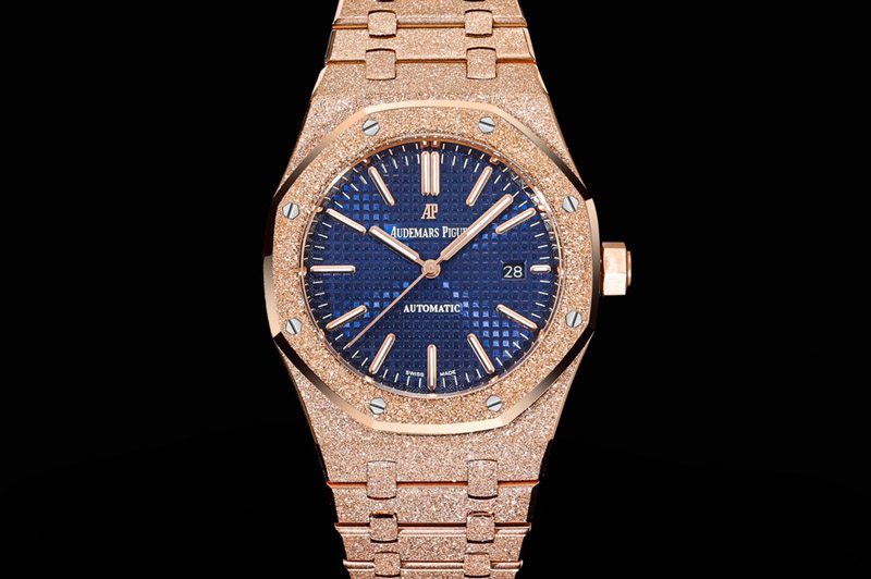 Audemars Piguet Royal Oak 37mm 15454 Frosted RG OMF 1:1 Best Edition Blue Textured Dial on Frosted SS Bracelet SA3120 Super Clon