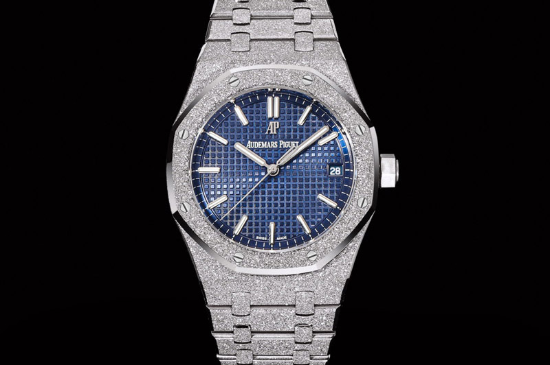 Audemars Piguet Royal Oak 41mm 15500 Frosted SS OMF 1:1 Best Edition Blue Textured Dial on Frosted SS Bracelet SA4302 Super Clon