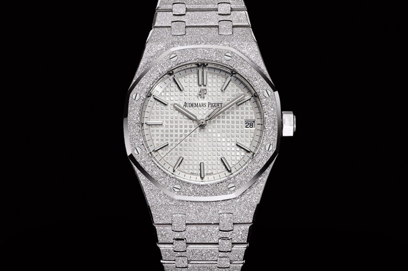Audemars Piguet Royal Oak 41mm 15500 Frosted SS OMF 1:1 Best Edition White Textured Dial on Frosted SS Bracelet SA4302 Super Clo