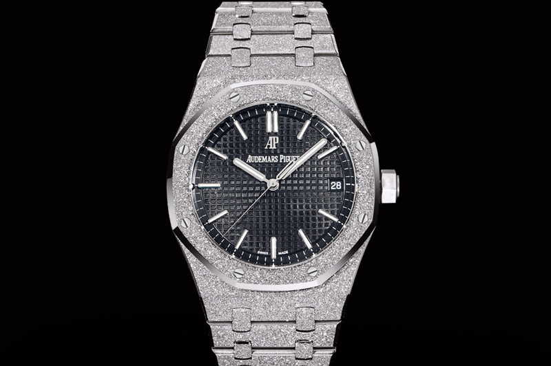 Audemars Piguet Royal Oak 41mm 15500 Frosted SS OMF 1:1 Best Edition Black Textured Dial on Frosted SS Bracelet SA4302 Super Clo