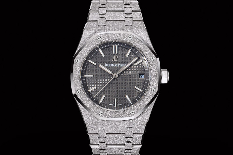 Audemars Piguet Royal Oak 41mm 15500 Frosted SS OMF 1:1 Best Edition Gray Textured Dial on Frosted SS Bracelet SA4302 Super Clon