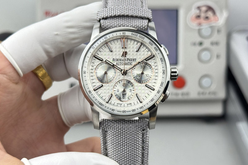 Audemars Piguet Code 11.59 SS 41mm White Dial on Gray Nylon Strap A7750