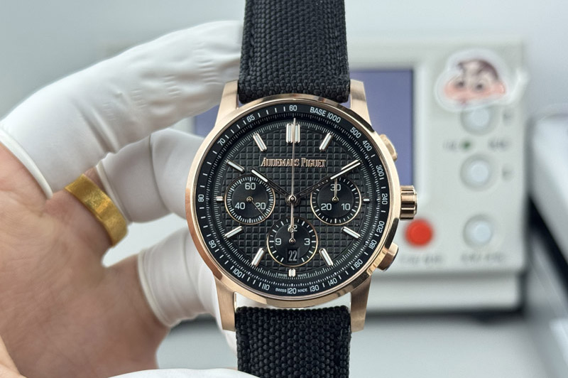 Audemars Piguet Code 11.59 RG 41mm Black Dial on Black Nylon Strap A7750