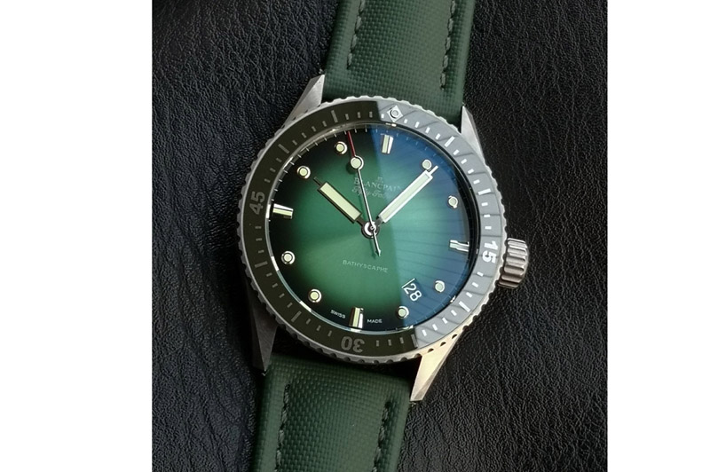 Blancpain Fifty Fathoms Bathyscape Green Ceramic Bezel SS GF 1:1 Best Edition Green Ombre Dial On Green Nylon Strap A1315