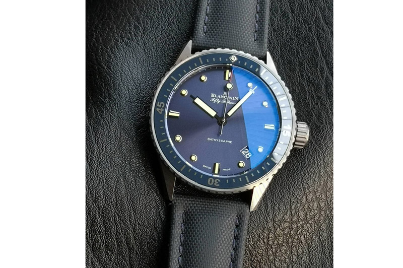 Blancpain Fifty Fathoms Bathyscape Titanium Ceramic Bezel GF 1:1 Best Edition Blue Dial On Nylon Strap A1315