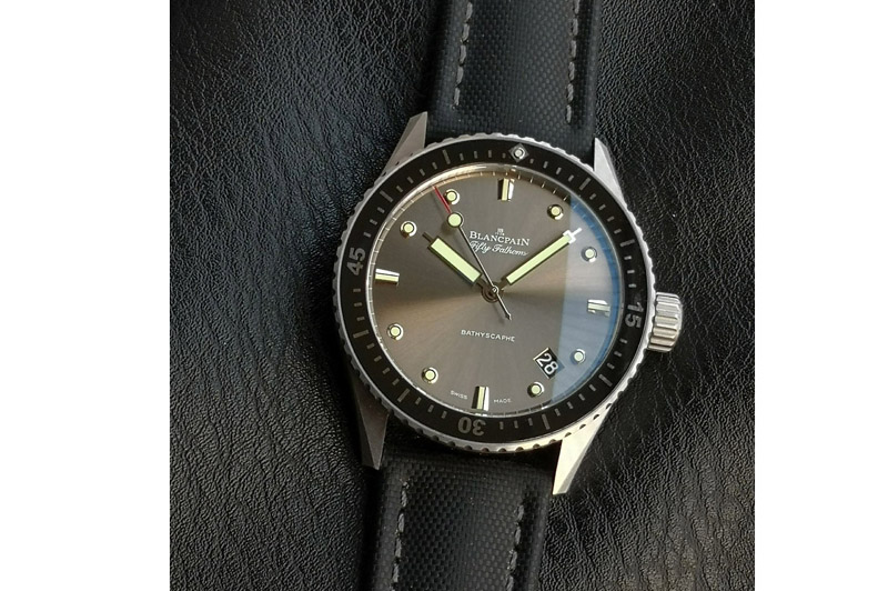 Blancpain Fifty Fathoms Bathyscape Gray Ceramic Bezel SS GF 1:1 Best Edition Gray Dial On Black Nylon Strap A1315