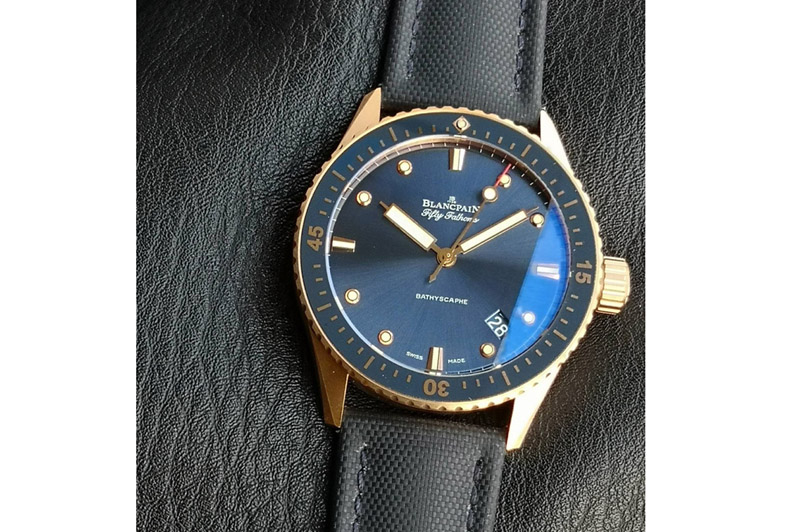 Blancpain Fifty Fathoms Bathyscape Blue Ceramic Bezel RG GF 1:1 Best Edition Blue Dial On Blue Nylon Strap A1315