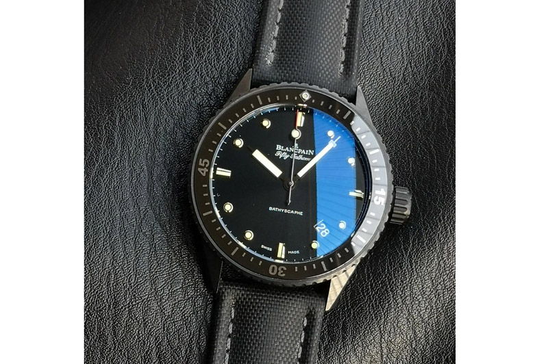 Blancpain Fifty Fathoms Bathyscaphe Black Ceramic GF 1:1 Best Edition Black Dial on Black Sail-Canvas Strap A1315