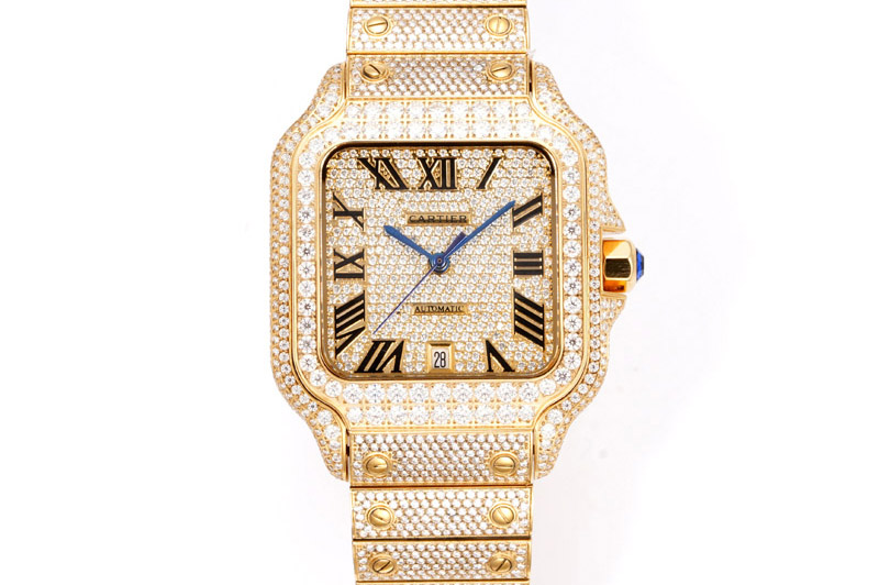 Santos de Cartier 40mm Best Edition YG Full Moissanite Diamond on MIYOTA 9015