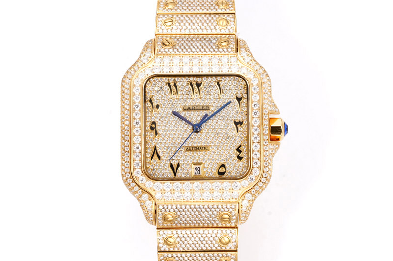 Santos de Cartier 40mm Best Edition YG Full Moissanite Diamond on MIYOTA 9015