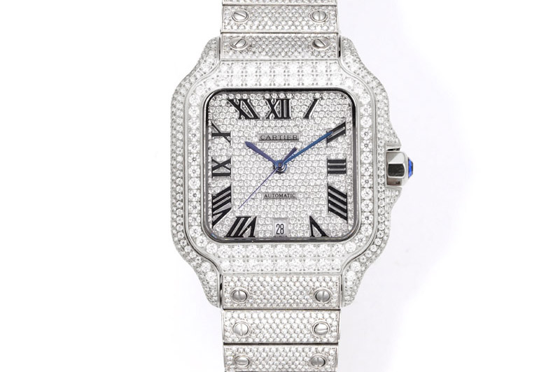 Santos de Cartier 40mm Best Edition SS Full Moissanite Diamond on MIYOTA 9015