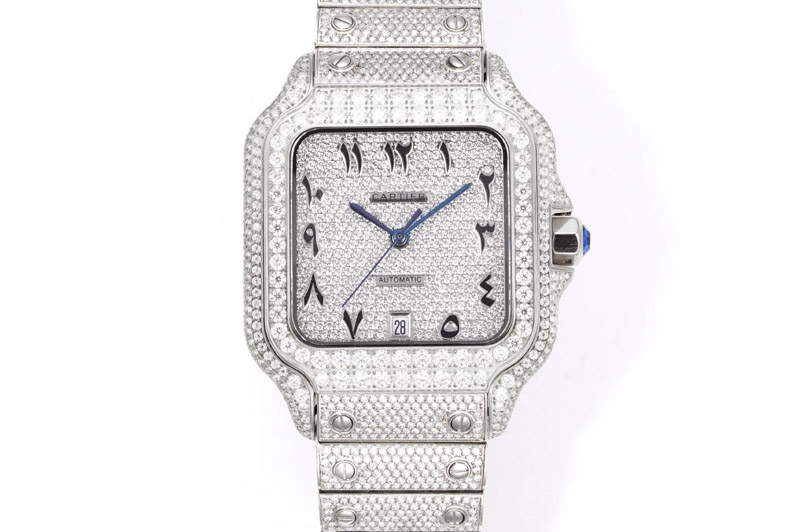 Santos de Cartier 40mm Best Edition SS Full Moissanite Diamond on MIYOTA 9015