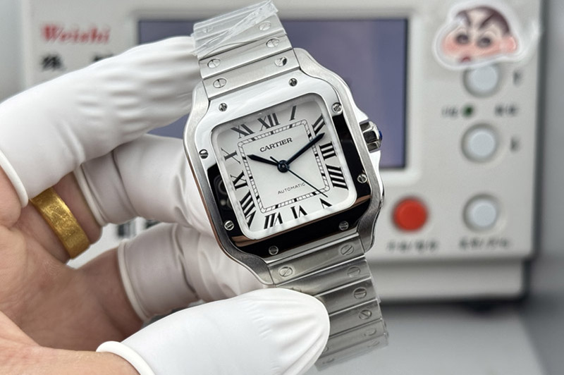 Santos de Cartier 35mm 2018 GF 1:1 Best Edition White Dial on SS SmartLinks Bracelet MIYOTA 9015