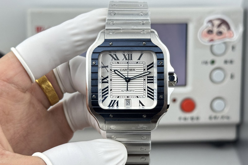 Santos de Cartier 40mm SS/Cer GF 1:1 Best Edition White Dial on SS Bracelet MIYOTA 9015