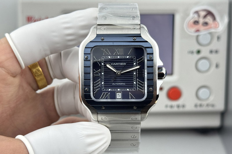 Santos de Cartier 40mm SS/Cer GF 1:1 Best Edition Blue Dial on SS Bracelet MIYOTA 9015