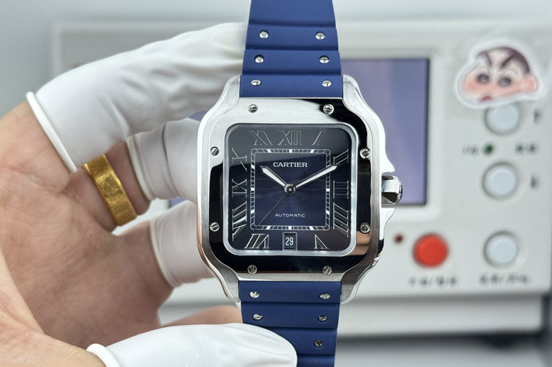 Santos de Cartier 40mm SS GF 1:1 Best Edition Blue Dial on Blue Rubber Strap MIYOTA 9015