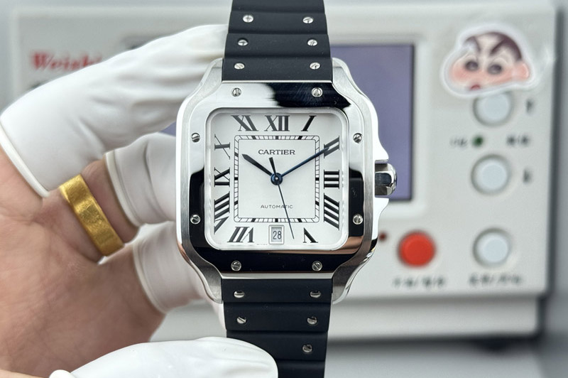 Santos de Cartier 40mm SS GF 1:1 Best Edition White Dial on Black Rubber Strap MIYOTA 9015