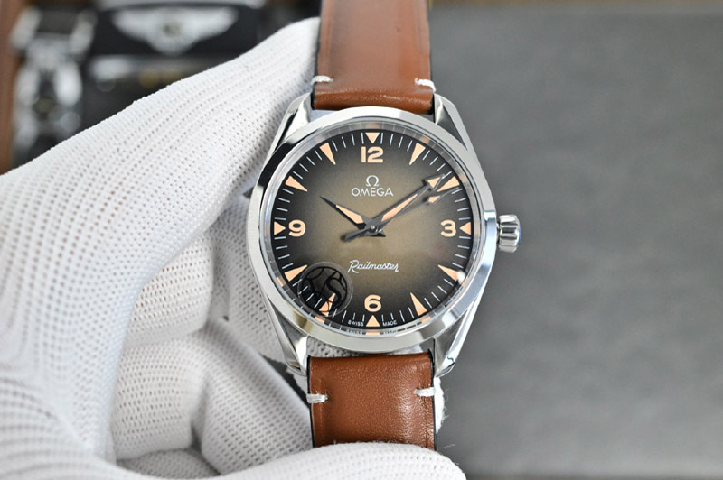 Omega Railmaster 38mm SS Brown/Gray Dial on Black/Brown Leather strap OM8804