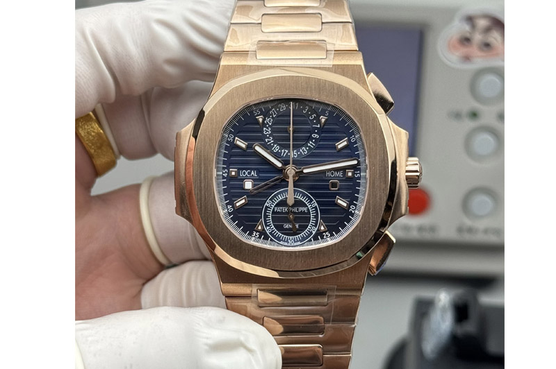 Patek Philippe Nautilus 5990 RG 3KF Best Edition Blue Dial on RG Bracelet CH28-520 C Fus