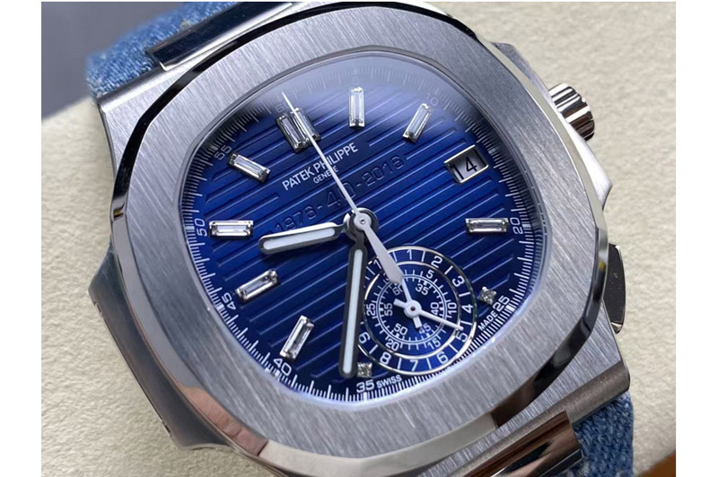 Patek Philippe Nautilus 5980 40th SS 3KF Best Edition Blue Dial on Denim Blue Leather Strap PP.CH28-520