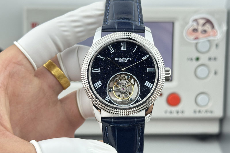 Patek Philippe Calatrava 42mm Tourbillion SS Blue Dial on Leather Strap