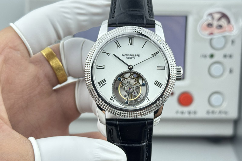 Patek Philippe Calatrava 42mm Tourbillion SS White Dial on Leather Strap