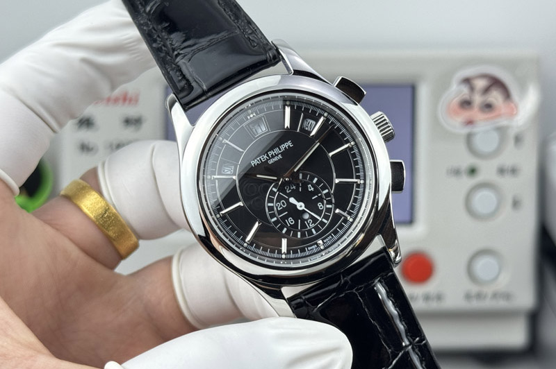 Patek Philippe Annual Calendar Complications 5205R SS 3KF Best Edition Black dial on Black leather strap A324