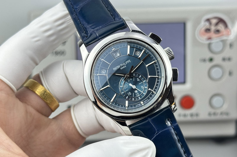Patek Philippe Annual Calendar Complications 5205R SS 3KF Best Edition Blue dial on Blue leather strap A324