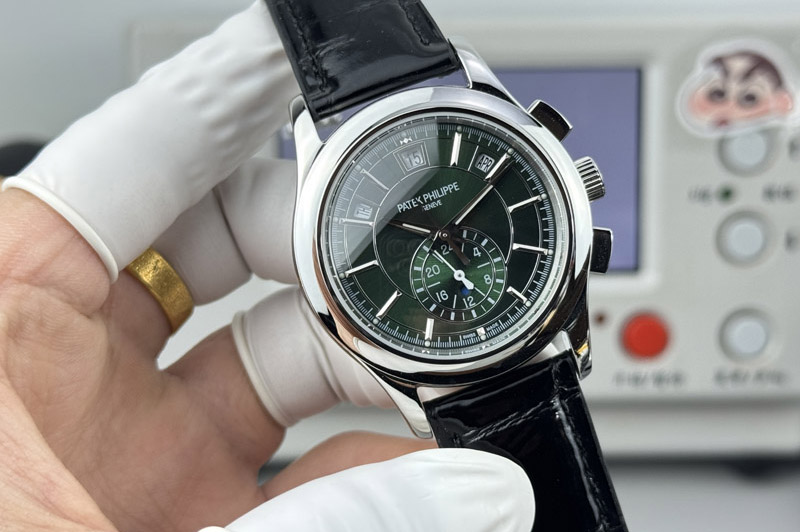 Patek Philippe Annual Calendar Complications 5205R SS 3KF Best Edition Green dial on Black leather strap A324