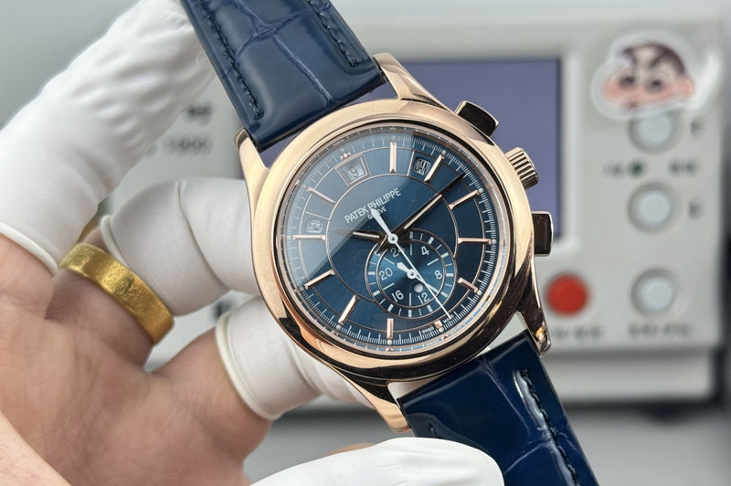 Patek Philippe Annual Calendar Complications 5205R RG 3KF Best Edition Blue dial on Blue leather strap A324