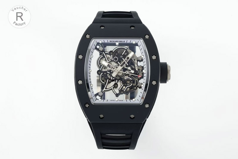 Richard Mille RM055 Black Case White Inner Bezel RF 1:1 Best Edition Skeleton Dial Black Rubber Strap RMUL2 Super Clone (Free Sp
