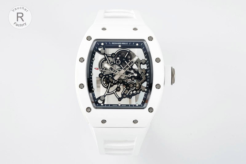 Richard Mille RM055 White Ceramic RF 1:1 Best Edition Skeleton Dial White Rubber Strap RMUL2 Super Clone (Free Sprung)
