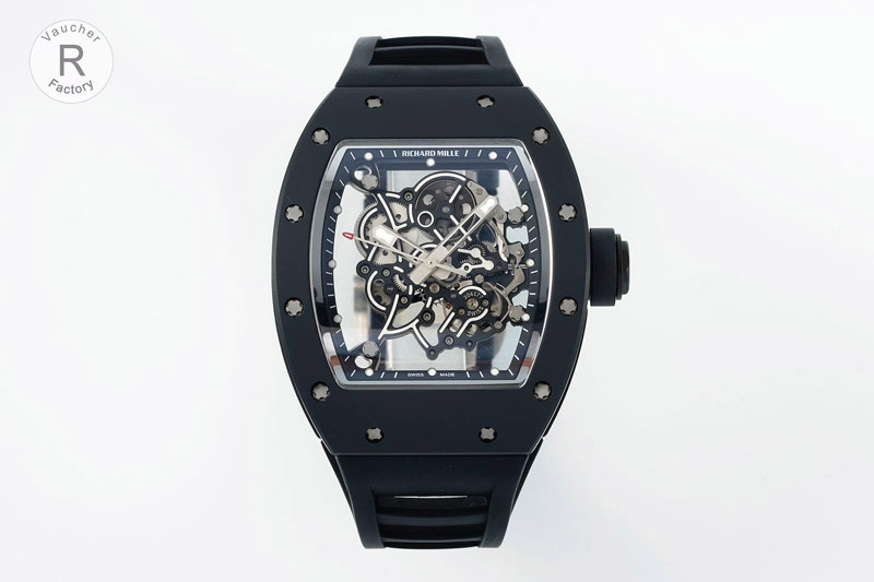 Richard Mille RM055 Black Case White Inner Bezel RF 1:1 Best Edition Skeleton Dial Black Rubber Strap RMUL2 Super Clone (Free Sp