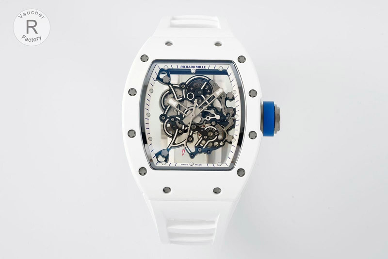 Richard Mille RM055 White Ceramic RF 1:1 Best Edition Skeleton Dial White Rubber Strap RMUL2 Super Clone (Free Sprung)