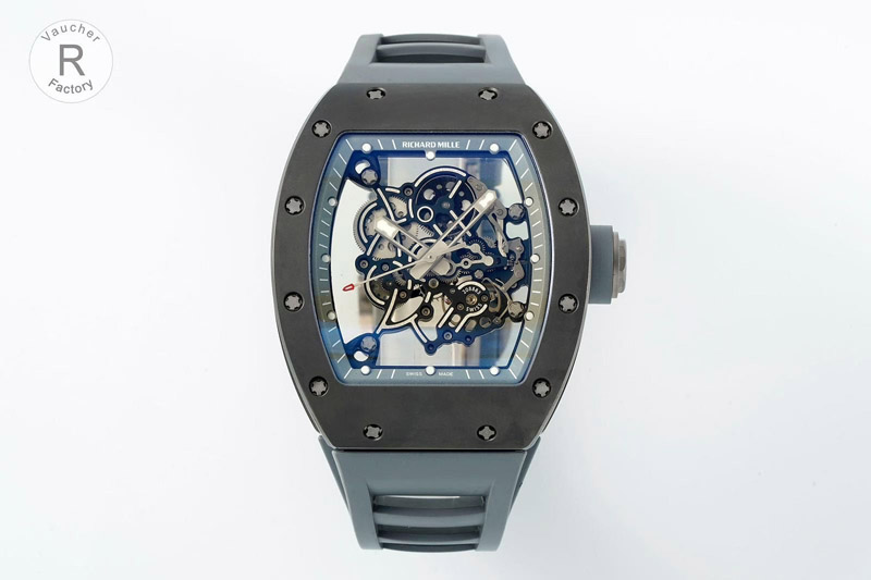 Richard Mille RM055 Gray Case RF 1:1 Best Edition Skeleton Dial Black Rubber Strap RMUL2 Super Clone (Free Sprung)