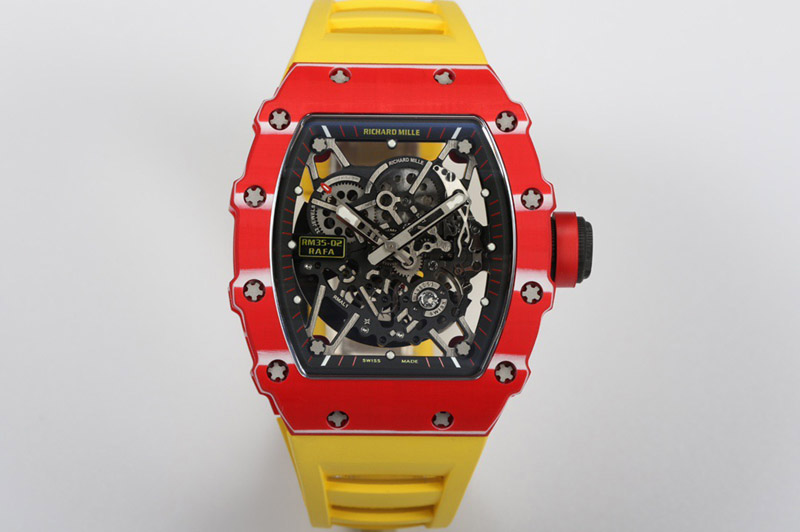 Richard Mille RM035-02 Real Red NTPT ZF 1:1 Best Edition Skeleton Dial On Yellow Rubber Strap Real Super Clone RMAL1 V7