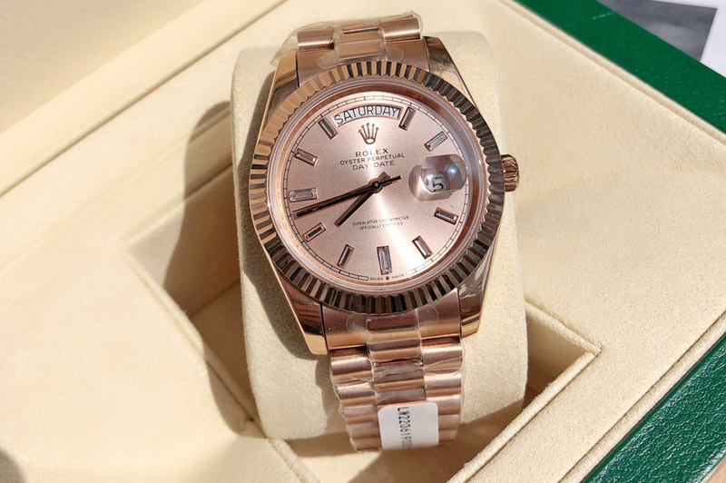 Rolex Day Date 18K Rose Gold Wrapped(5um) 1:1 Best Edition Gold Dial on Swiss ETA-2836